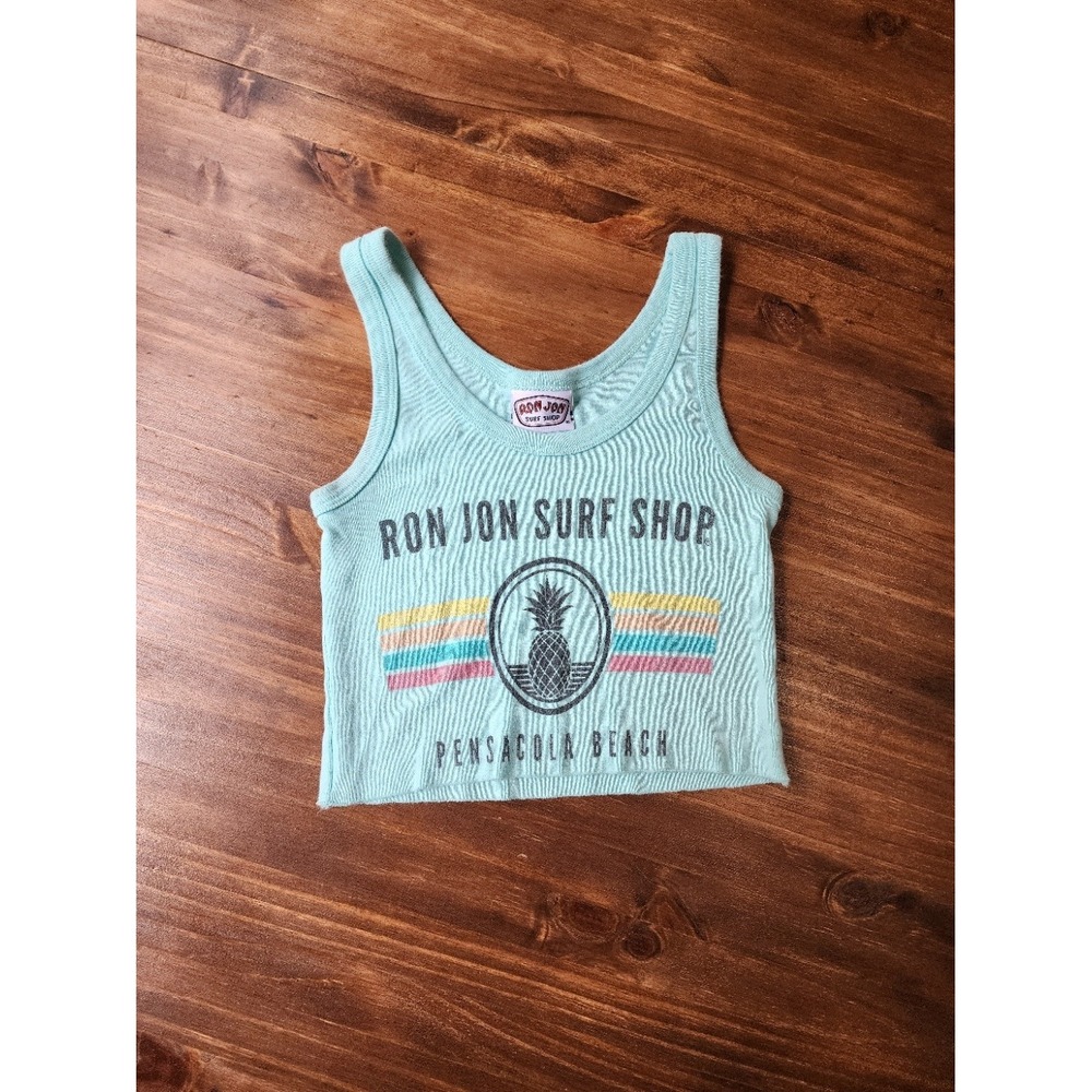 Ron Jon Surf Shop Crop Tank Top Womens XS Teal Pineapple Pensacola Beach